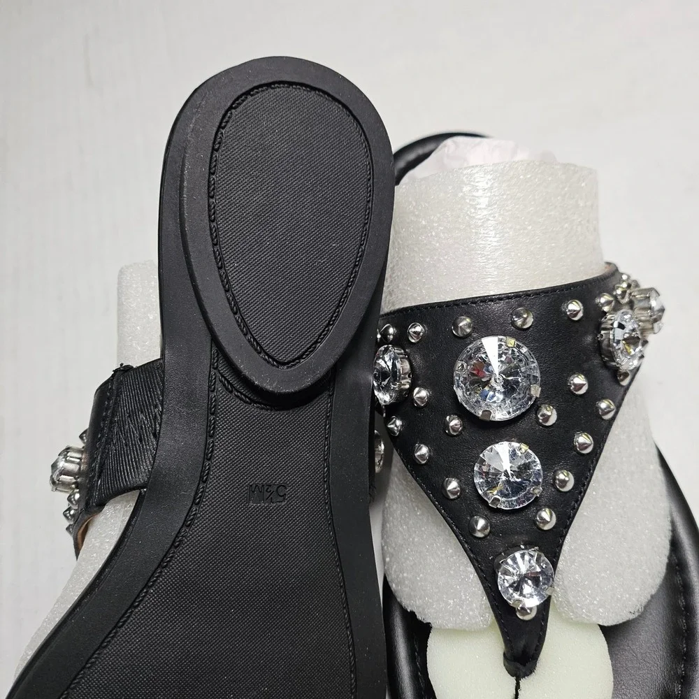Marc Fisher‎ Womens Black Crystal Studded Thong Sandals Flat Slide Shoes 5.5M